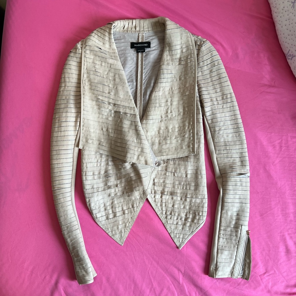 MARCIANO White Shayna Drape Leather Jacket Size 2
